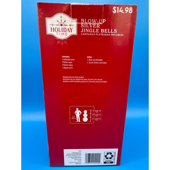 Holiday Time Christmas Blow Up Inflatable Silver Jingle Bells 3pc - 24|20|16" - Picture 2 of 6